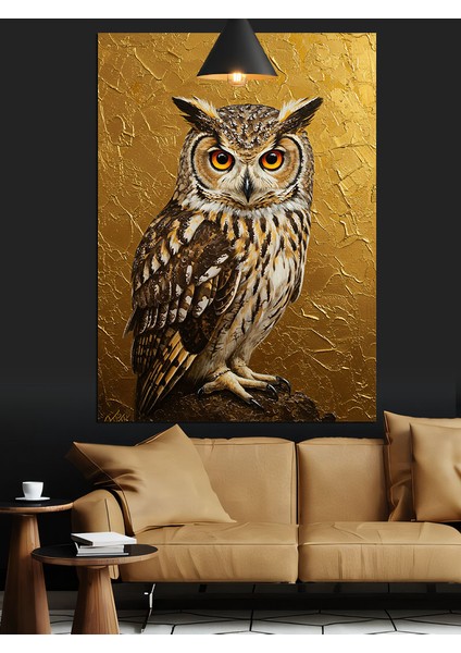 Baykuş Bilge Gözler Dore Fon Dekoratif Kanvas - Mdf Ahşap Tablo fırsatları
