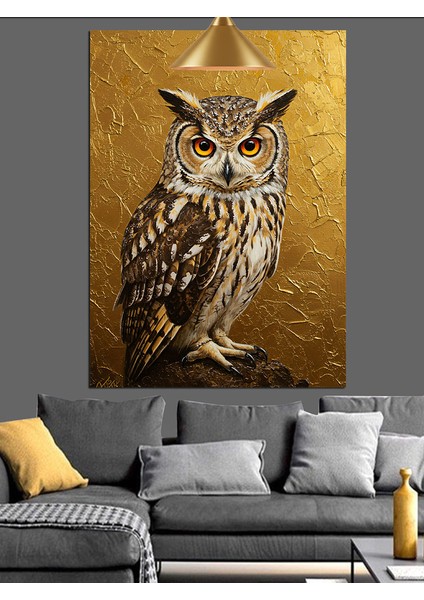 Baykuş Bilge Gözler Dore Fon Dekoratif Kanvas - Mdf Ahşap Tablo indirimleri