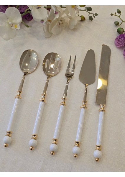 5 Parça Rustik Porselen Servis Kaşık Seti Tamamen Gold modelleri