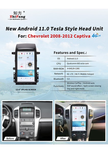 13.6 "1920*1080 4K Tesla Ekran Araba Radyo Gps Için Chevrolet Captiva 2006 - 2012 Carplay Android 11 Araba Multimedya Video Oynatıcı indirimleri