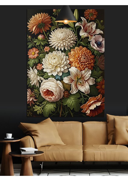 Kurutulmuş Çiçekler Sanatsal Düzenleme Dekoratif Kanvas - Mdf Ahşap Tablo