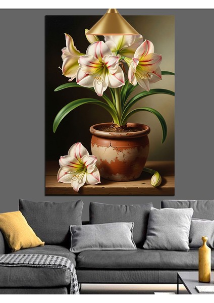 Saksıda Beyaz Çiçekler Dekoratif Kanvas - Mdf Ahşap Tablo