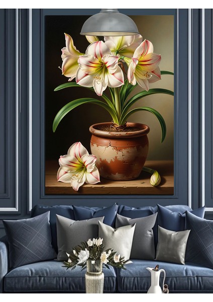 Saksıda Beyaz Çiçekler Dekoratif Kanvas - Mdf Ahşap Tablo fiyatları