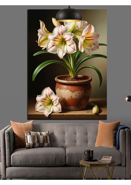 Saksıda Beyaz Çiçekler Dekoratif Kanvas - Mdf Ahşap Tablo modelleri