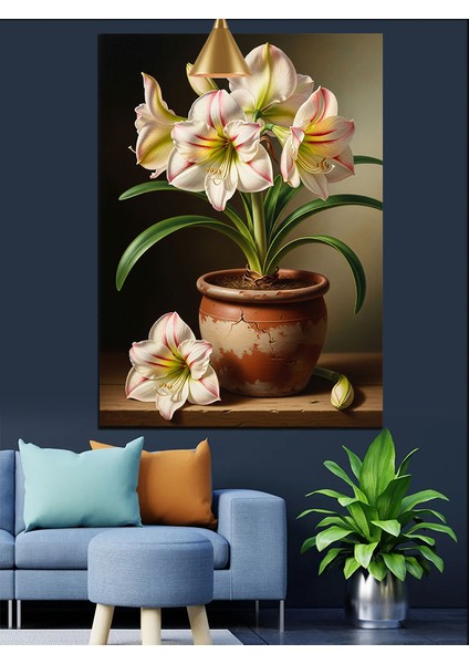 Saksıda Beyaz Çiçekler Dekoratif Kanvas - Mdf Ahşap Tablo fırsatları