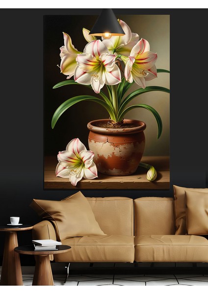 Saksıda Beyaz Çiçekler Dekoratif Kanvas - Mdf Ahşap Tablo indirimleri