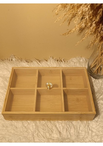 Ahşap Bambu 6 Bölmeli Kapaklı Poşet Sallama Bitki Çayı Saklama Kutusu Kabı