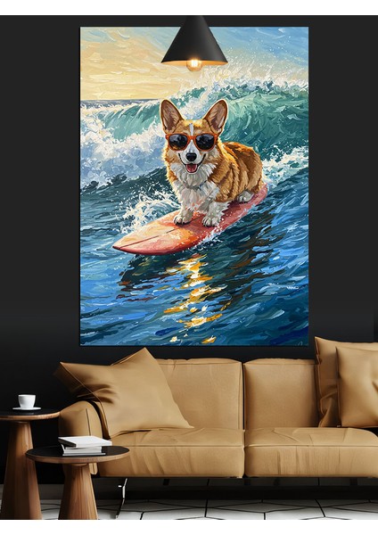 Sörf Tahtasında Sevimli Köpek Okyanus Dekoratif Kanvas - Mdf Ahşap Tablo fiyatları