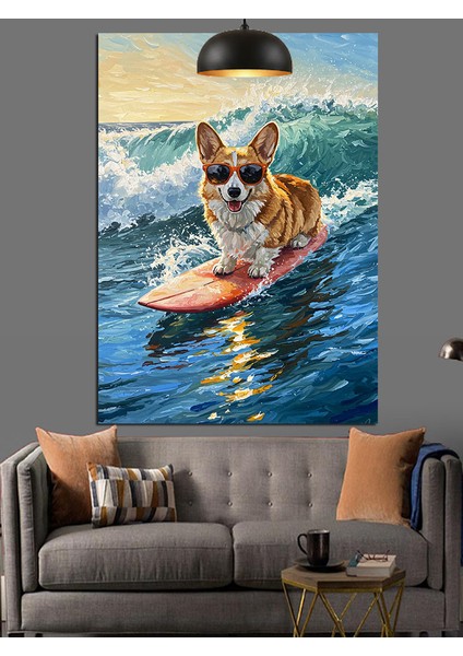 Sörf Tahtasında Sevimli Köpek Okyanus Dekoratif Kanvas - Mdf Ahşap Tablo indirimleri