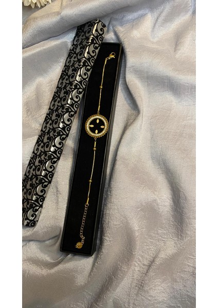 Kadın Zirkon Taşlı Çeyrek Altın Koyulabilen Çelik Bileklik