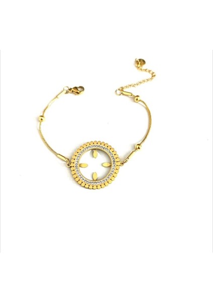 Kadın Zirkon Taşlı Çeyrek Altın Koyulabilen Çelik Bileklik fırsatları
