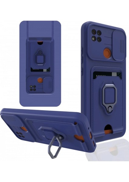 Xiaomi Redmi 9c Kılıf Zuma Kartvizitli Yüzüklü Silikon - Lacivert (K95)