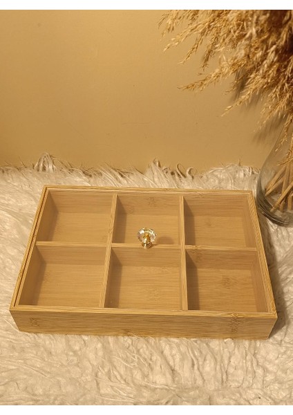 Ahşap Bambu 6 Bölmeli Kapaklı Poşet Sallama Bitki Çayı Saklama Kutusu Kabı