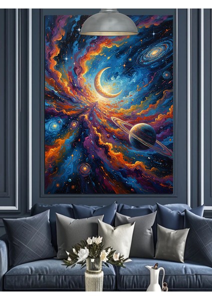 Uzay Boşluğu Gece Yıldız Gezegen Dekoratif Kanvas - Mdf Ahşap Tablo modelleri