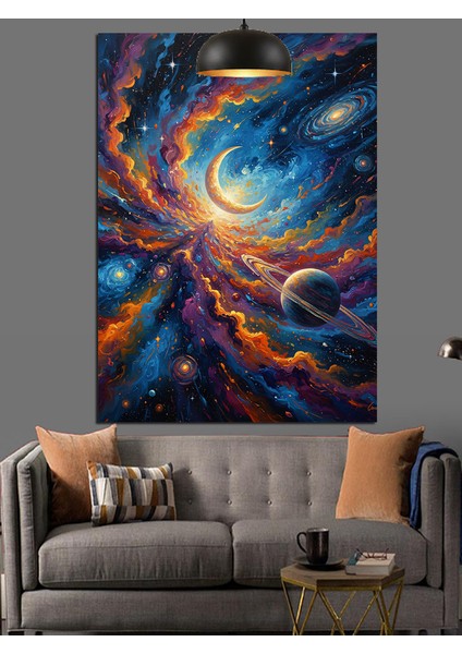 Uzay Boşluğu Gece Yıldız Gezegen Dekoratif Kanvas - Mdf Ahşap Tablo fırsatları