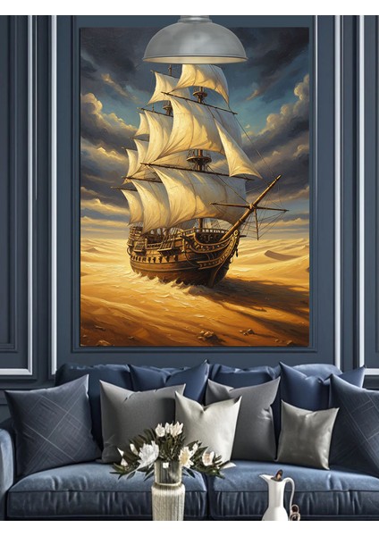 Yelkenli Gemi Okyanus Çöl Dekoratif Kanvas - Mdf Ahşap Tablo