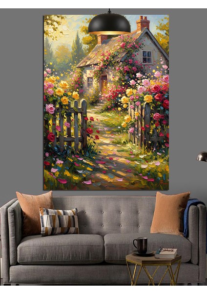 Çiçek Bahçeli Ev Dekoratif Kanvas - Mdf Ahşap Tablo modelleri