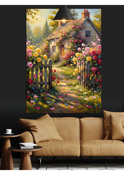 Çiçek Bahçeli Ev Dekoratif Kanvas - Mdf Ahşap Tablo indirimleri