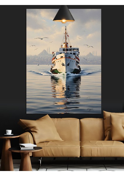 Şehir ,deniz ve Vapur Dekoratif Kanvas - Mdf Ahşap Tablo