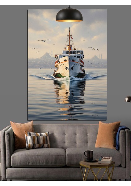 Şehir ,deniz ve Vapur Dekoratif Kanvas - Mdf Ahşap Tablo fırsatları