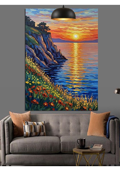 Deniz Gün Batımı Manzara Kıyı Dekoratif Kanvas - Mdf Ahşap Tablo