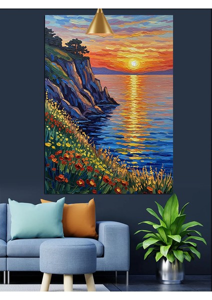 Deniz Gün Batımı Manzara Kıyı Dekoratif Kanvas - Mdf Ahşap Tablo fiyatları