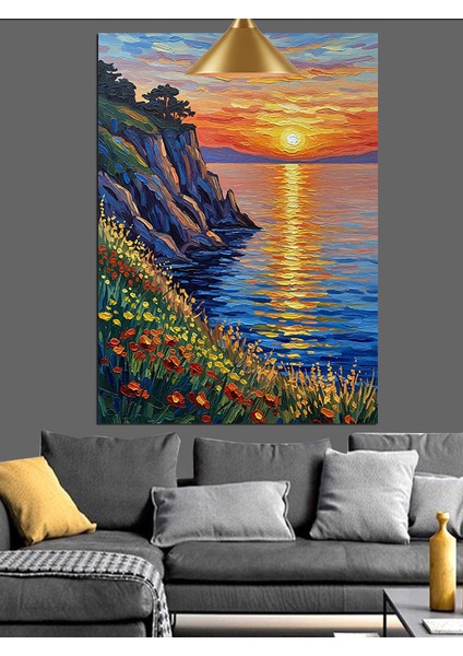 Deniz Gün Batımı Manzara Kıyı Dekoratif Kanvas - Mdf Ahşap Tablo fırsatları