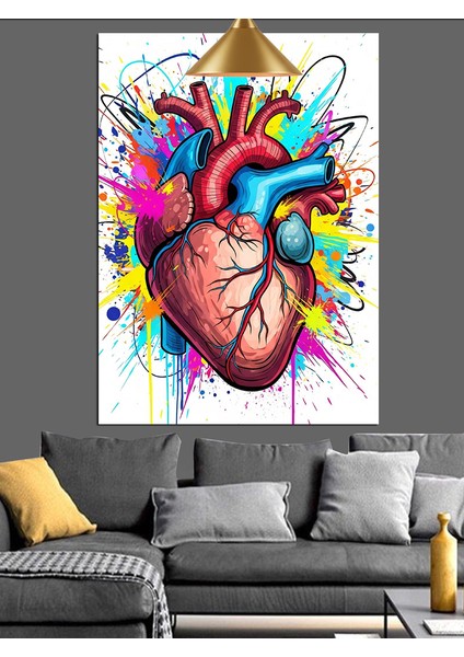 Anatomik Kalp Renkli Dekoratif Kanvas - Mdf Ahşap Tablo modelleri