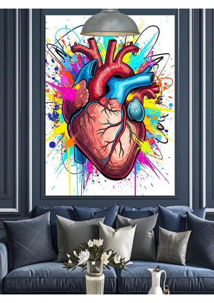 Anatomik Kalp Renkli Dekoratif Kanvas - Mdf Ahşap Tablo fırsatları