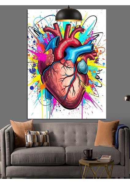 Anatomik Kalp Renkli Dekoratif Kanvas - Mdf Ahşap Tablo indirimleri