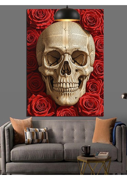 Kırmızı Güller Içinde Kuru Kafa Dekoratif Kanvas - Mdf Ahşap Tablo fiyatları