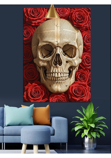 Kırmızı Güller Içinde Kuru Kafa Dekoratif Kanvas - Mdf Ahşap Tablo modelleri