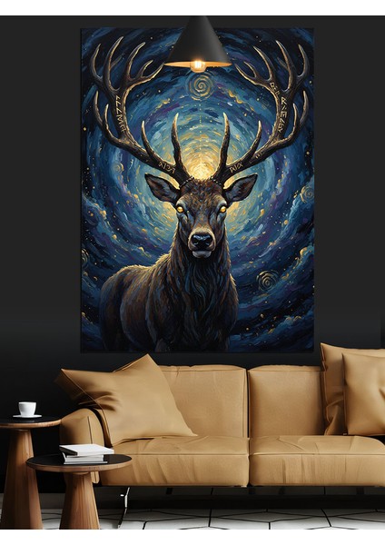 Geyik Boynuz Mavi Dekoratif Kanvas - Mdf Ahşap Tablo fiyatları
