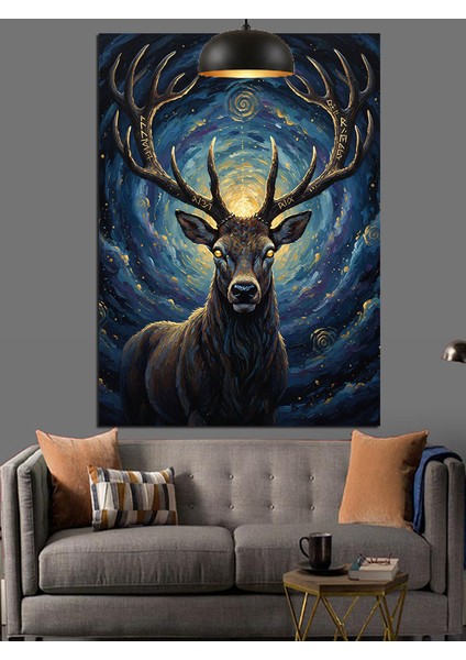 Geyik Boynuz Mavi Dekoratif Kanvas - Mdf Ahşap Tablo indirimleri