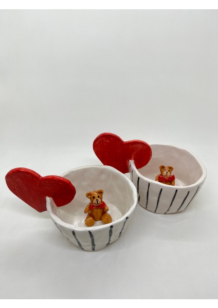 Kupa Kırmızı Kalp Kulplu Ayıcıklı El Yapımıı Sevimli Seramik Kupa indirimleri
