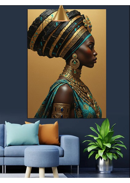 Etnik Kıyafetli ve Takılı Afrika Kadını Dekoratif Kanvas - Mdf Ahşap Tablo fiyatları