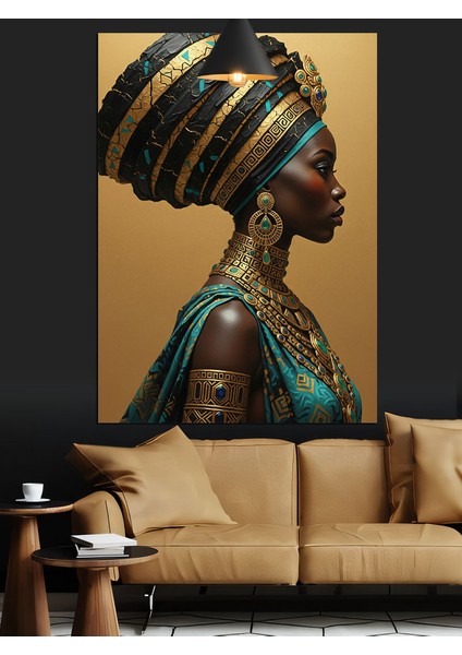 Etnik Kıyafetli ve Takılı Afrika Kadını Dekoratif Kanvas - Mdf Ahşap Tablo modelleri