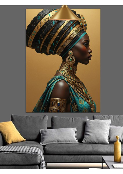 Etnik Kıyafetli ve Takılı Afrika Kadını Dekoratif Kanvas - Mdf Ahşap Tablo fırsatları
