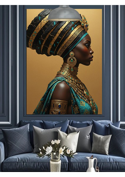 Etnik Kıyafetli ve Takılı Afrika Kadını Dekoratif Kanvas - Mdf Ahşap Tablo indirimleri
