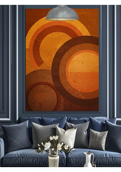 Geometrik Daireler Turuncu Kahve Tonlar Dekoratif Kanvas - Mdf Ahşap Tablo