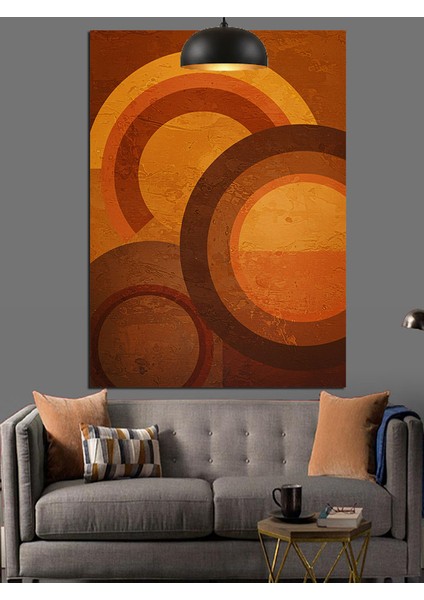 Geometrik Daireler Turuncu Kahve Tonlar Dekoratif Kanvas - Mdf Ahşap Tablo fiyatları
