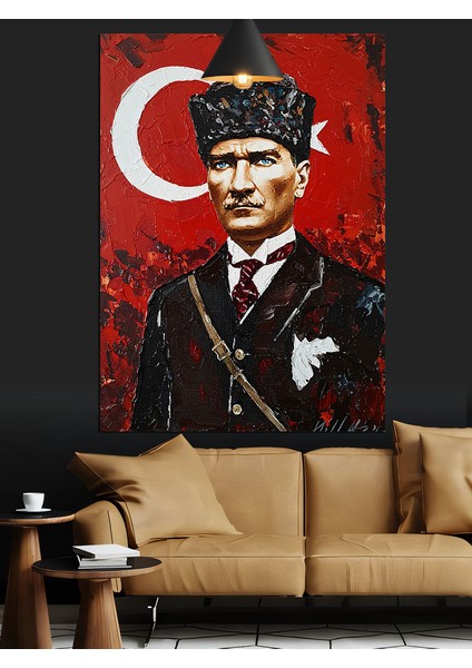 Atatürk Türk Bayrağı Tarihi Dekoratif Kanvas - Mdf Ahşap Tablo