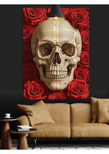 Kırmızı Güller Içinde Kuru Kafa Dekoratif Kanvas - Mdf Ahşap Tablo fırsatları