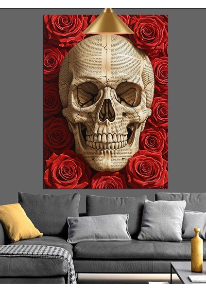 Kırmızı Güller Içinde Kuru Kafa Dekoratif Kanvas - Mdf Ahşap Tablo indirimleri