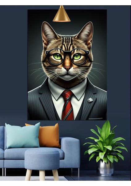Kedi Takım Elbiseli Beyefendi Dekoratif Kanvas - Mdf Ahşap Tablo