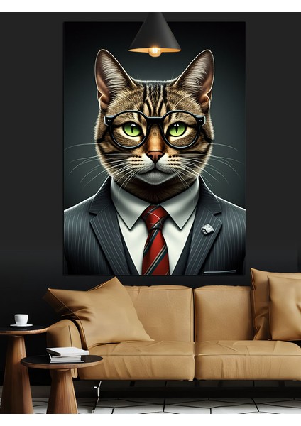 Kedi Takım Elbiseli Beyefendi Dekoratif Kanvas - Mdf Ahşap Tablo fiyatları