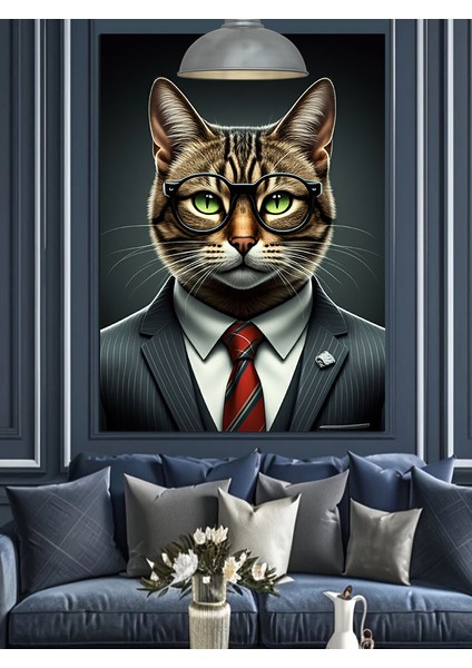Kedi Takım Elbiseli Beyefendi Dekoratif Kanvas - Mdf Ahşap Tablo fırsatları