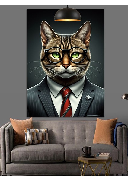 Kedi Takım Elbiseli Beyefendi Dekoratif Kanvas - Mdf Ahşap Tablo indirimleri