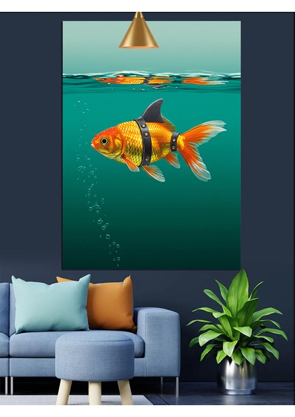 Iki Balık Yüzme Altın Turuncu Dekoratif Kanvas - Mdf Ahşap Tablo fiyatları
