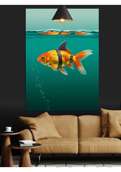 Iki Balık Yüzme Altın Turuncu Dekoratif Kanvas - Mdf Ahşap Tablo modelleri